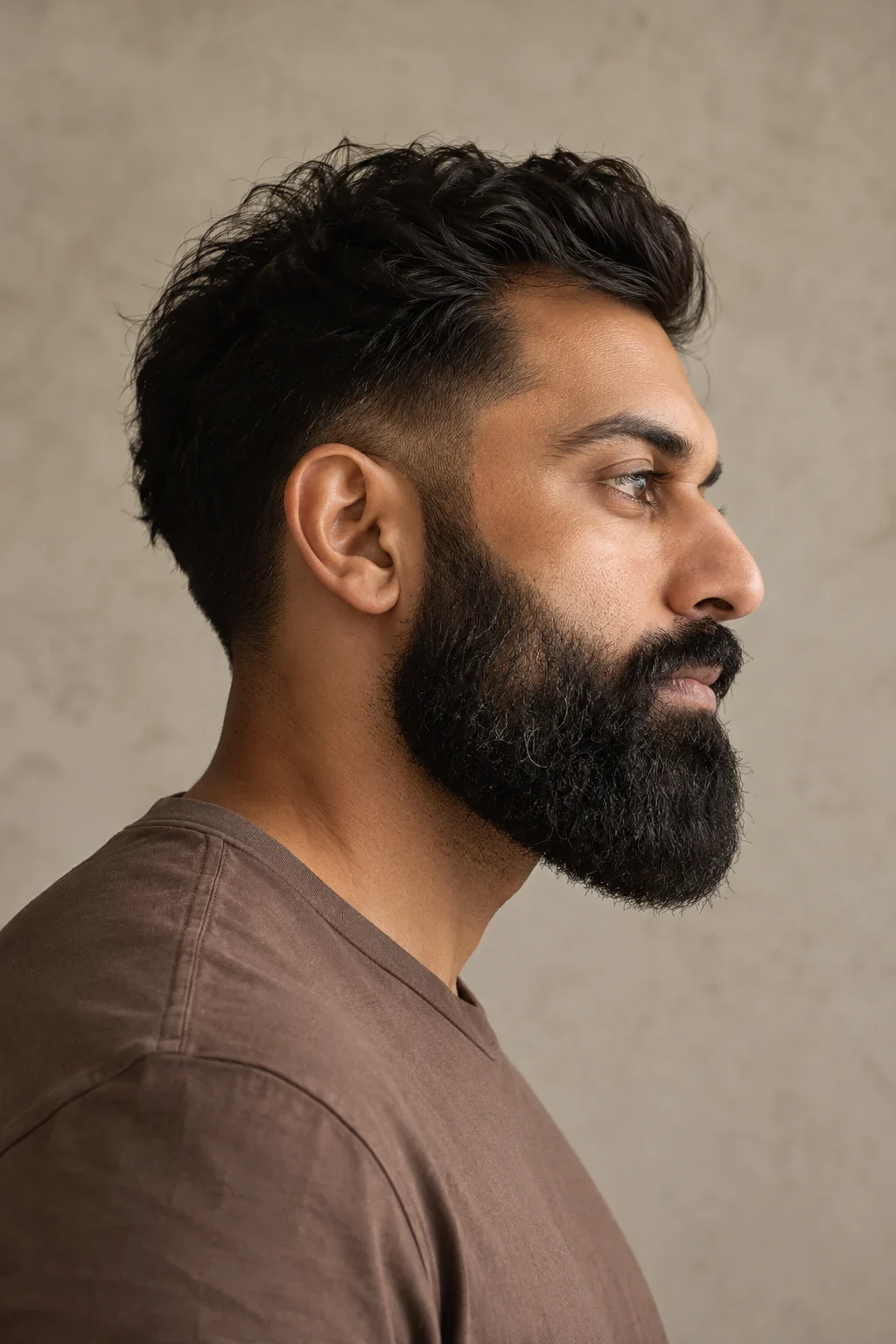 Full long beard with preserved jaw coverage and tapered sideburn