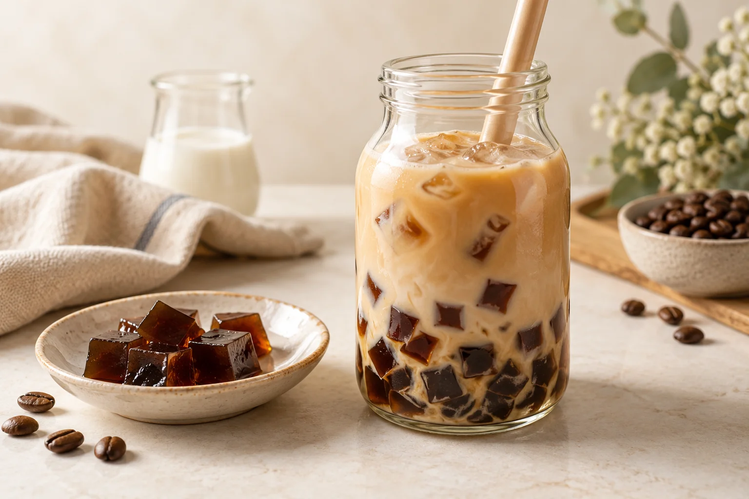 Coffee Jelly Drink Recipe: A Bottled Milk Coffee with Soft Jelly Cubes