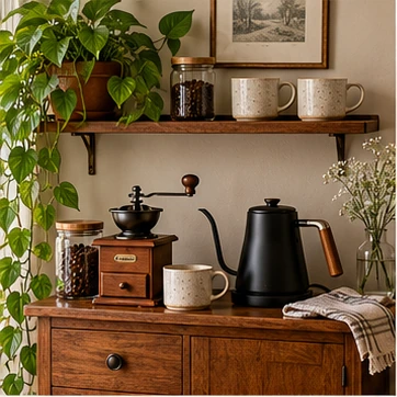 Build a vintage coffee corner instead of a full coffee bar