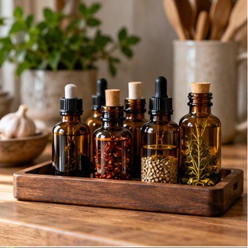Build a compact amber-bottle tray