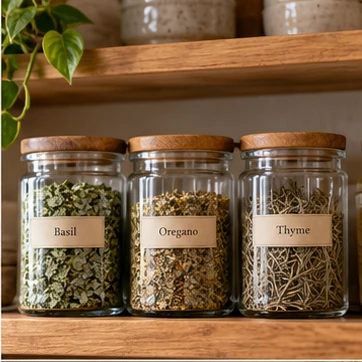 Store frequently used herbs in clear glass jars