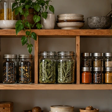 Separate tea, culinary herbs and spices into simple zones