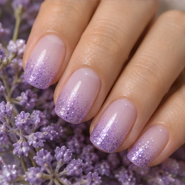 Dust fine lilac glitter over the tips