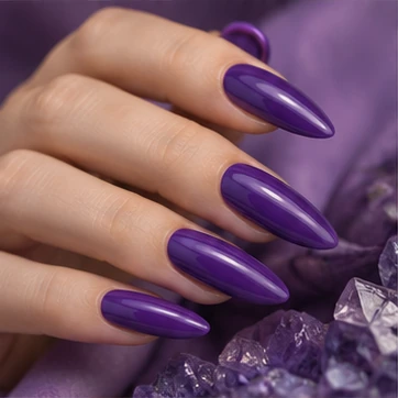 Let longer violet nails create the drama